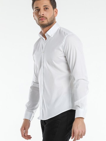 7Camicie Slim fit Zakelijk overhemd 'Leonardo Essentials Poplin Stretch Man Shirt' in Wit