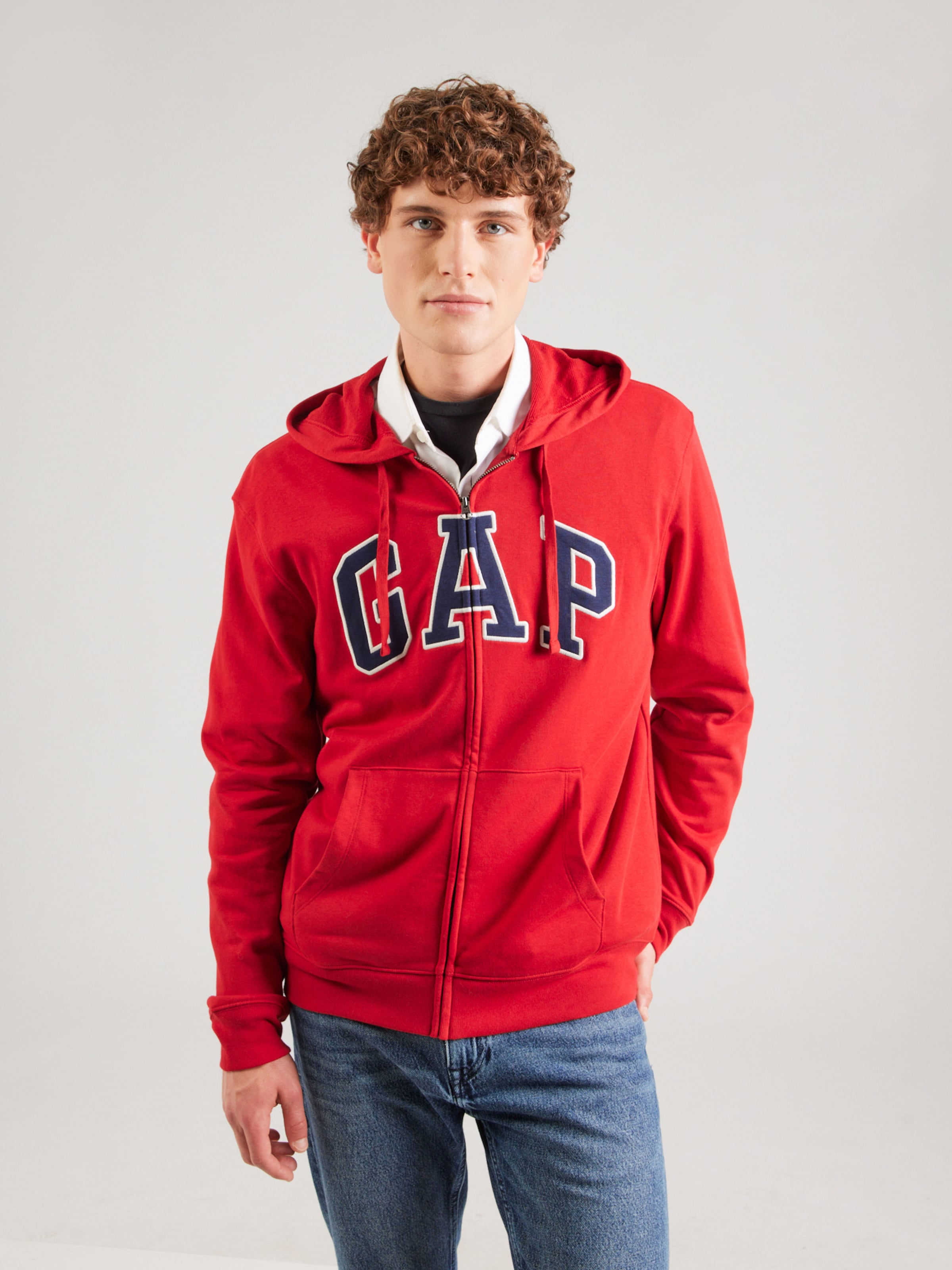 GAP Zip-Up Hoodie 'HERITAGE' in Bright Red | ABOUT YOU