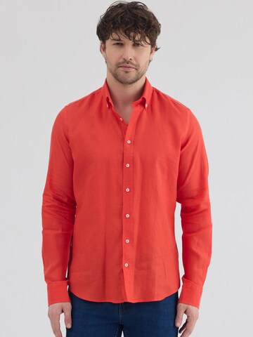 Slim fit Camicia 'Leonardo Essentials Linen Man Shirt White' di 7Camicie in arancione: frontale