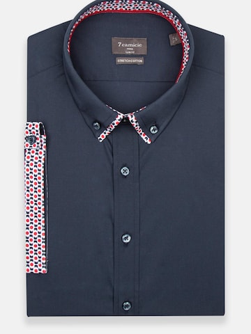 Slim fit Camicia business 'Iconic Poplin Stretch Man Shirt Short Sleeve Blue' di 7Camicie in blu