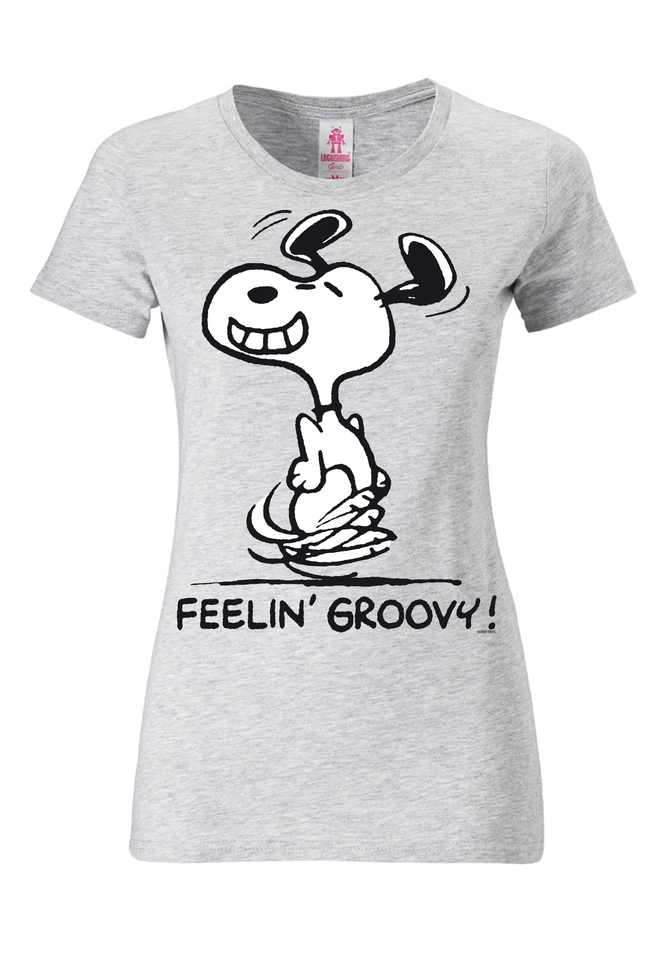 LOGOSHIRT Shirt 'Snoopy – Feelin' Groovy!' in Grey: front