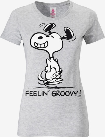 LOGOSHIRT Shirt 'Snoopy – Feelin' Groovy!' in Grijs: voorkant