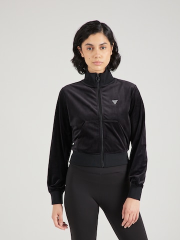 GUESS Athletic Zip-Up Hoodie 'COUTURE' in Black: front