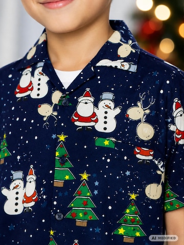 King Kameha Regular fit Overhemd 'Christmas Buddies' in Blauw