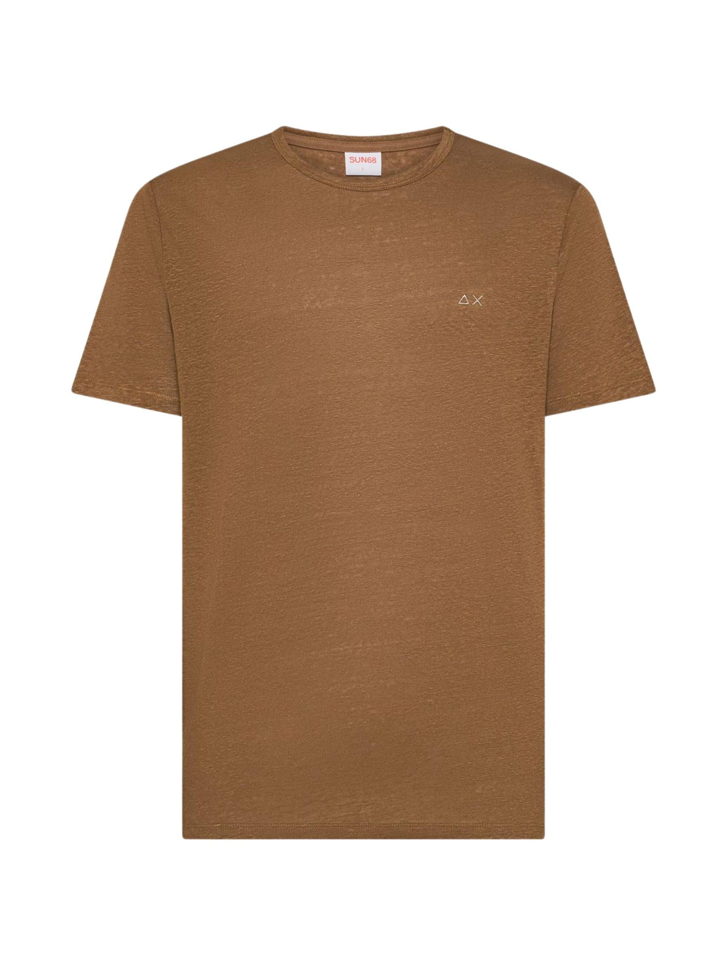 SUN68 T-shirt 'T-SHIRT JERSEY LINEN S/S' i brun: framsida