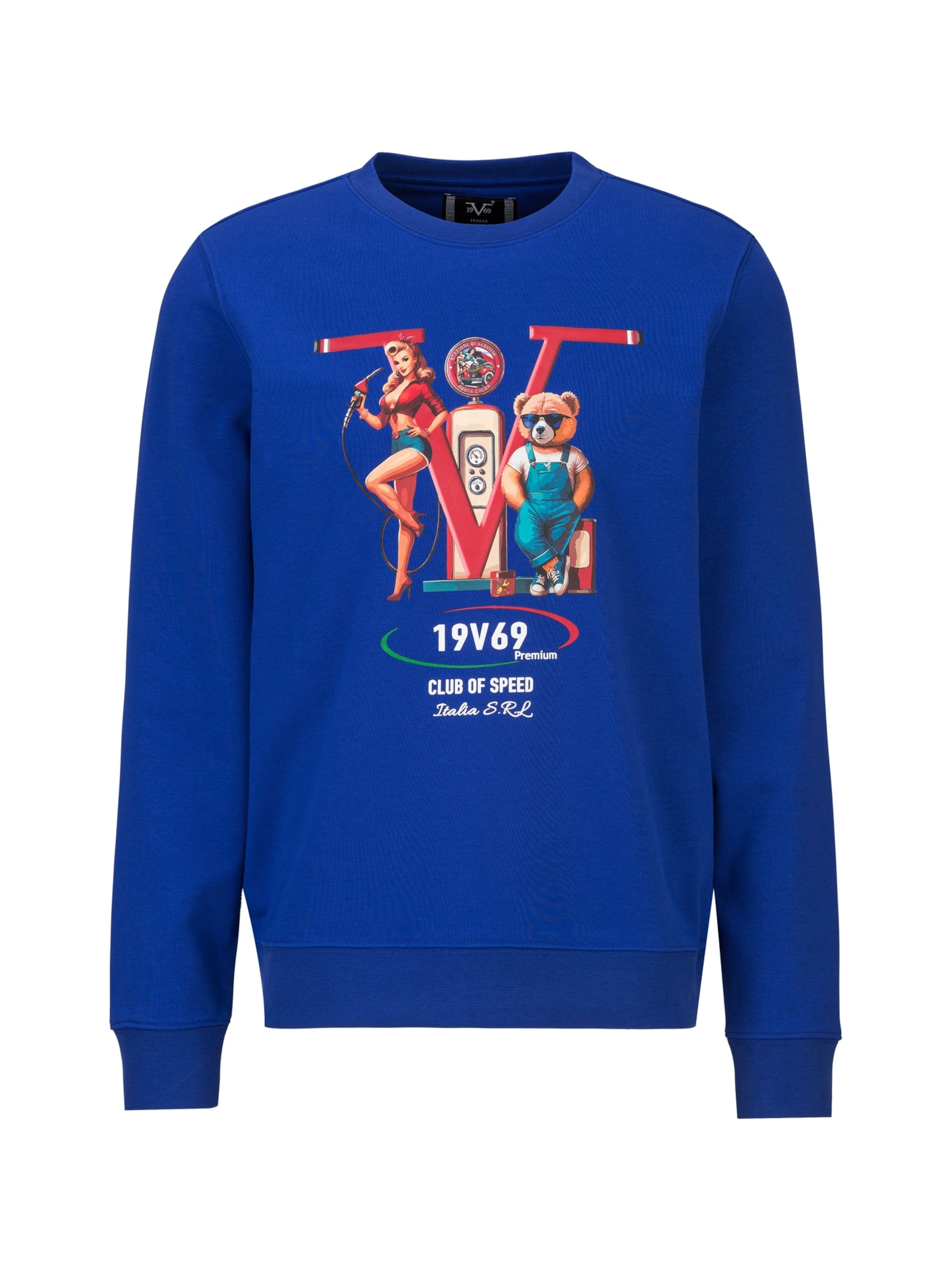 19V69 ITALIA Sweatshirt 'Nico Racing' in de kleur Blauw / Turquoise / Rood, Productweergave
