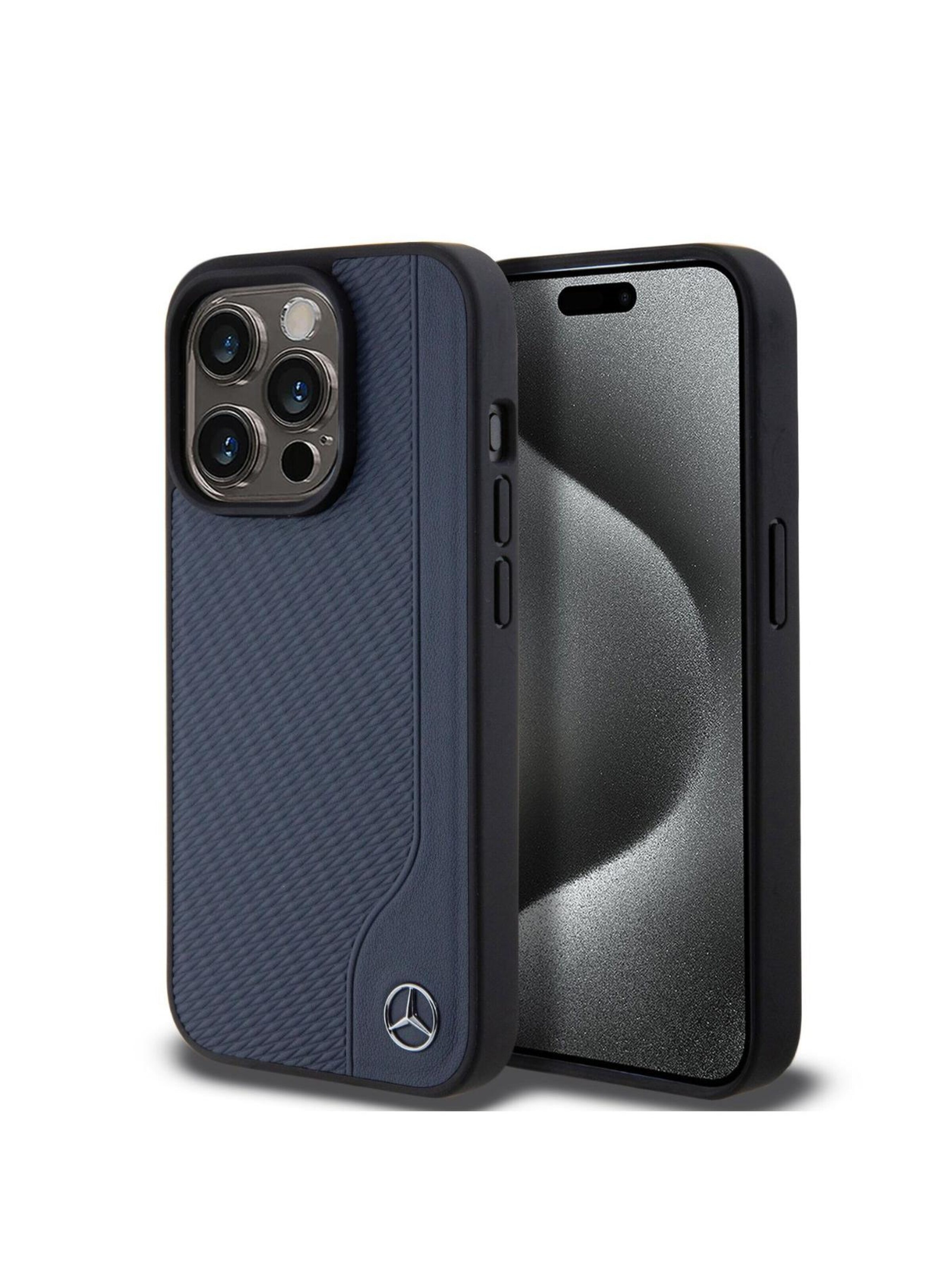 Mercedes Smartphonehoesje 'Mercedes MagSafe Wood Imitation Leather' in Blauw