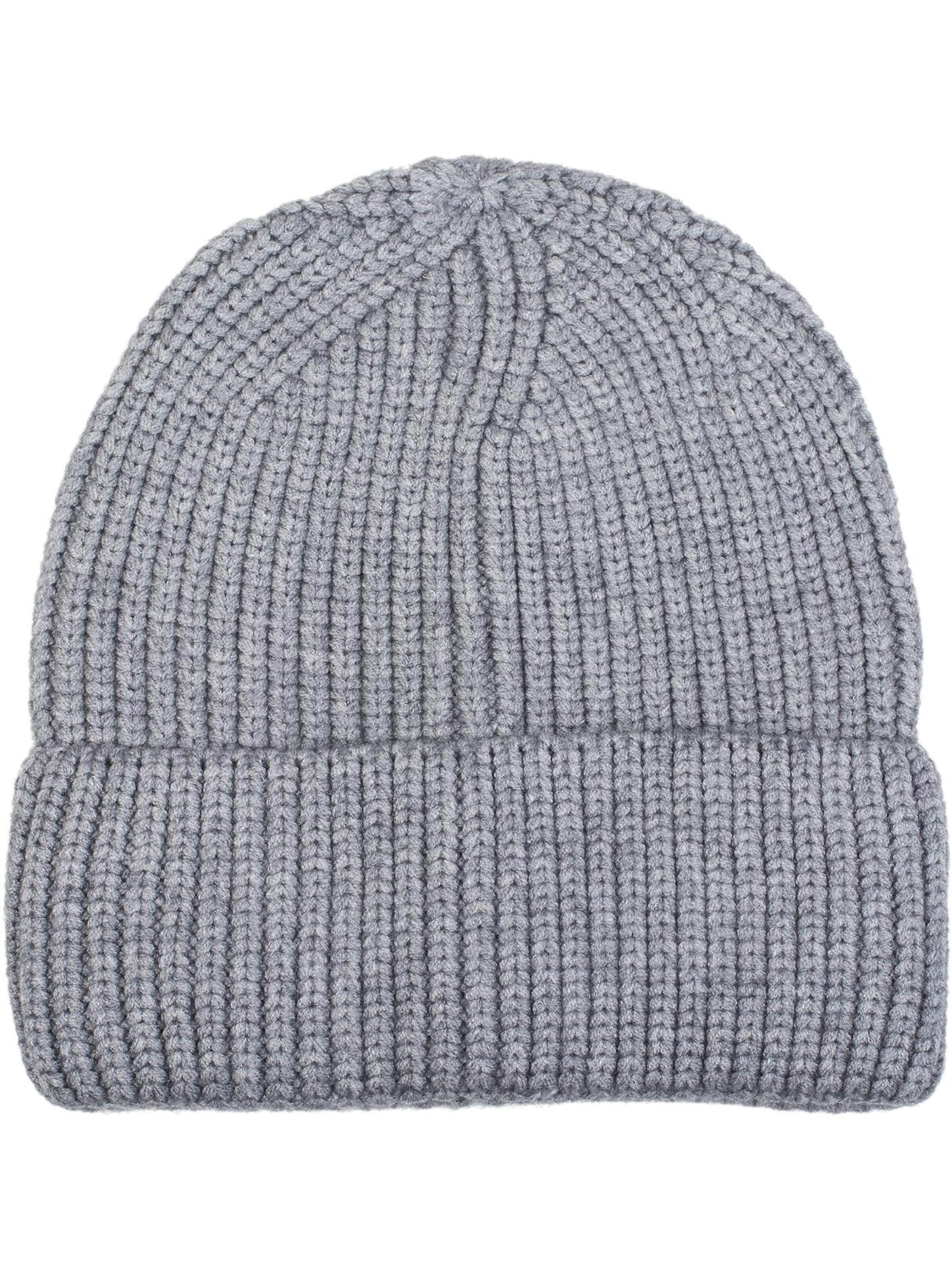 styleBREAKER Mütze 'Feinstrick Beanie Mütze mit Krempe'‌‌ in Grau: Vorderseite