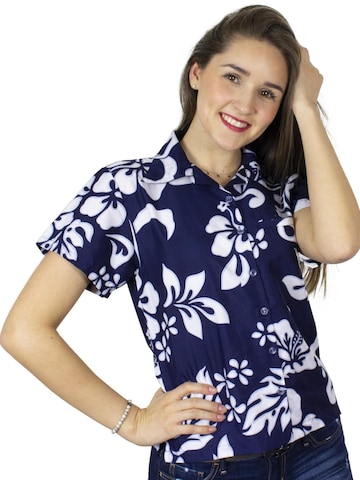 King Kameha Blouse 'Hibiscus' in Blue: front