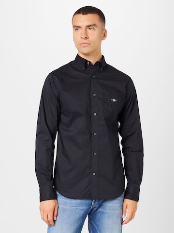 GANT Regular fit Overhemd in Zwart: voorkant