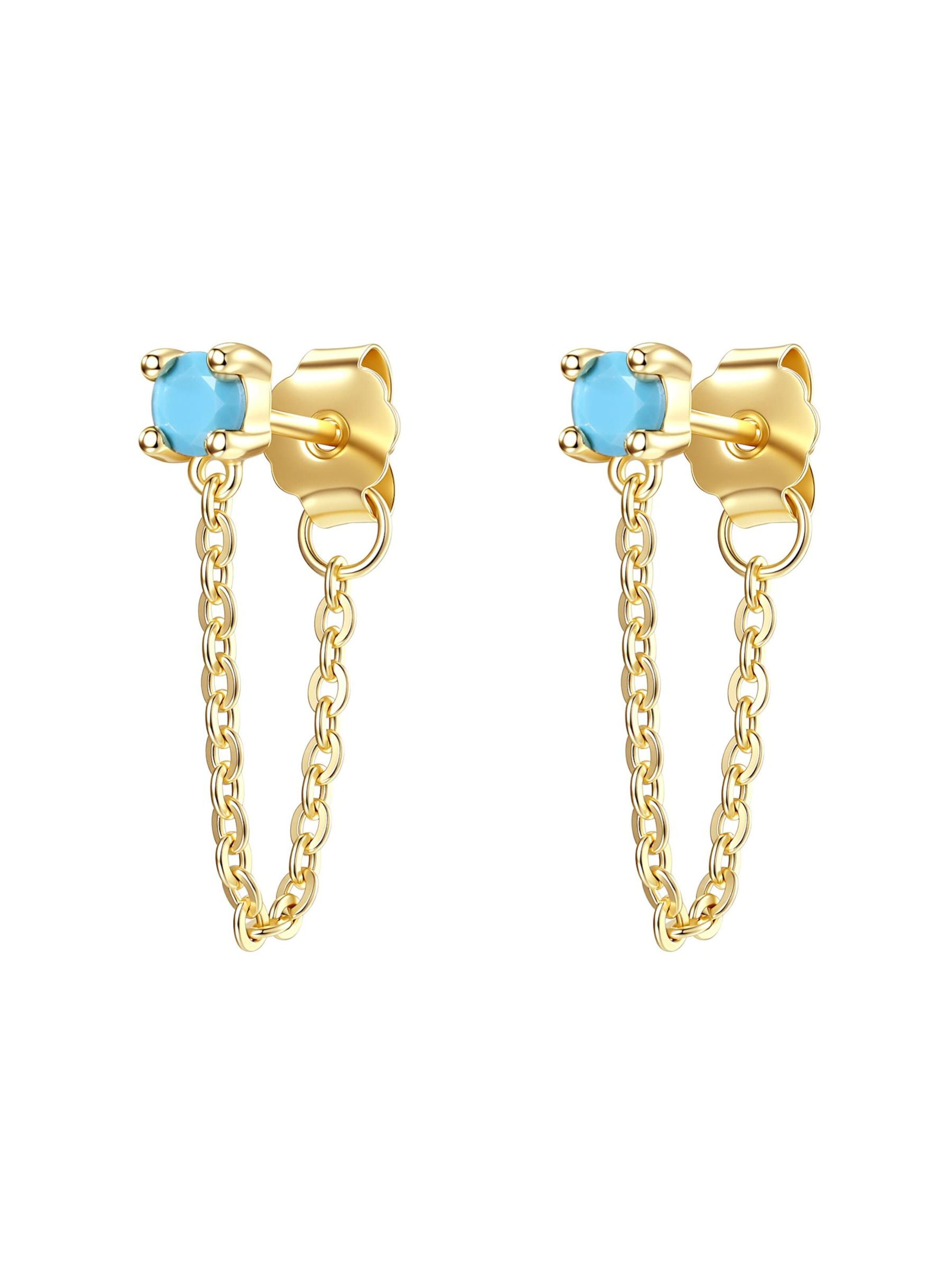 Hey Happiness - Pendientes 'Aquamarine Chain Loop Stud' en oro