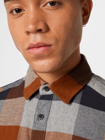 Only & Sons Slim fit Button Up Shirt 'ONSGudmund' in Brown