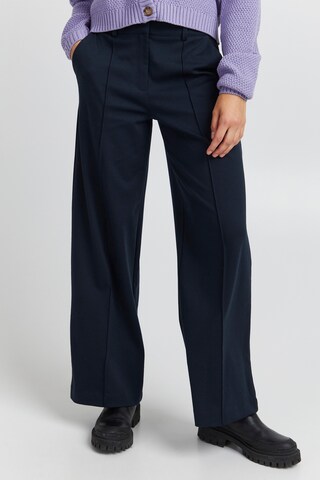 ICHI Wide leg Pantalon in Zwart: voorkant