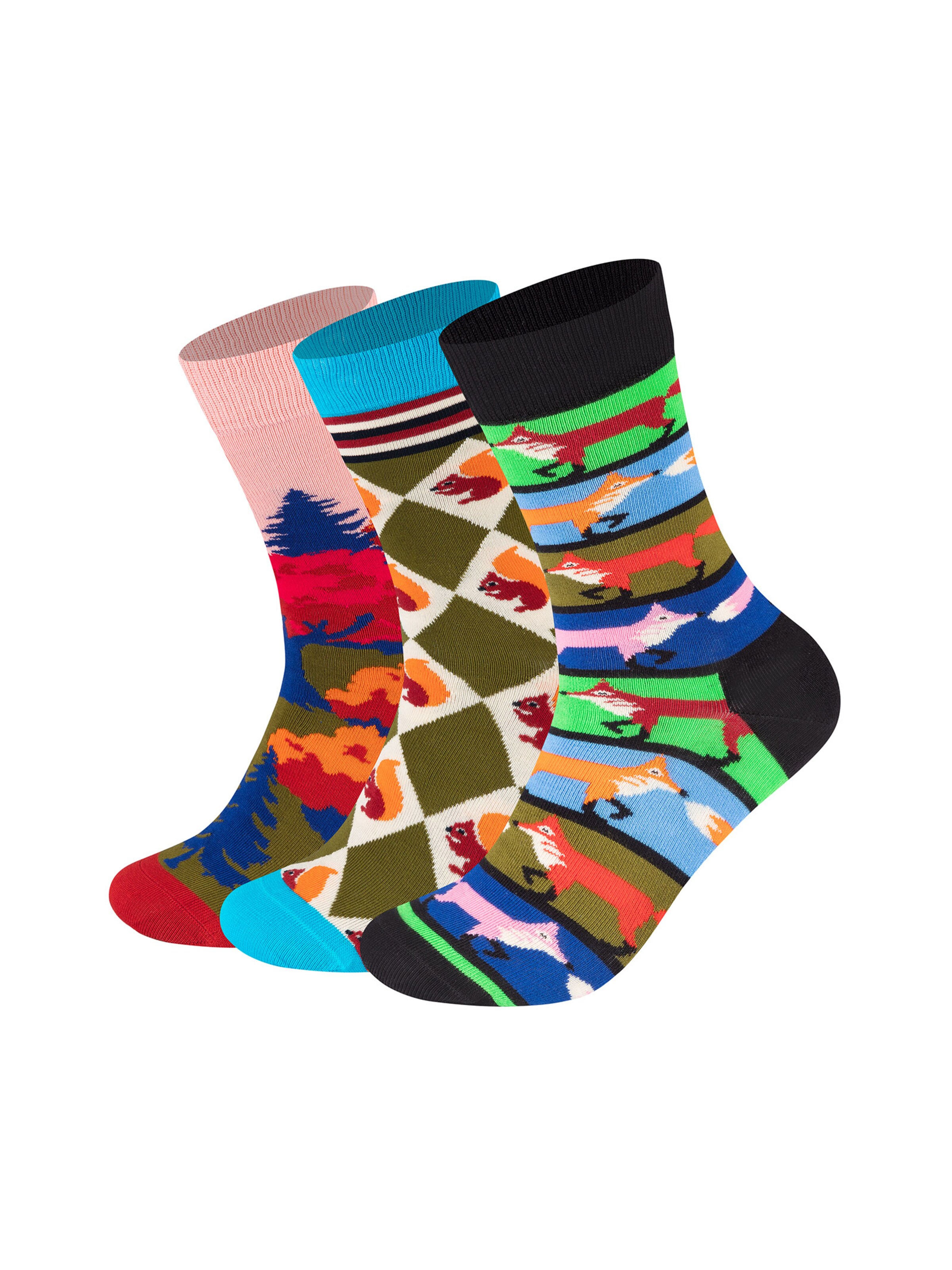 Happy Socks Chaussettes 'Squirrel, Autumn, Fox' en bleu clair / citron vert / orange / noir, Vue avec produit