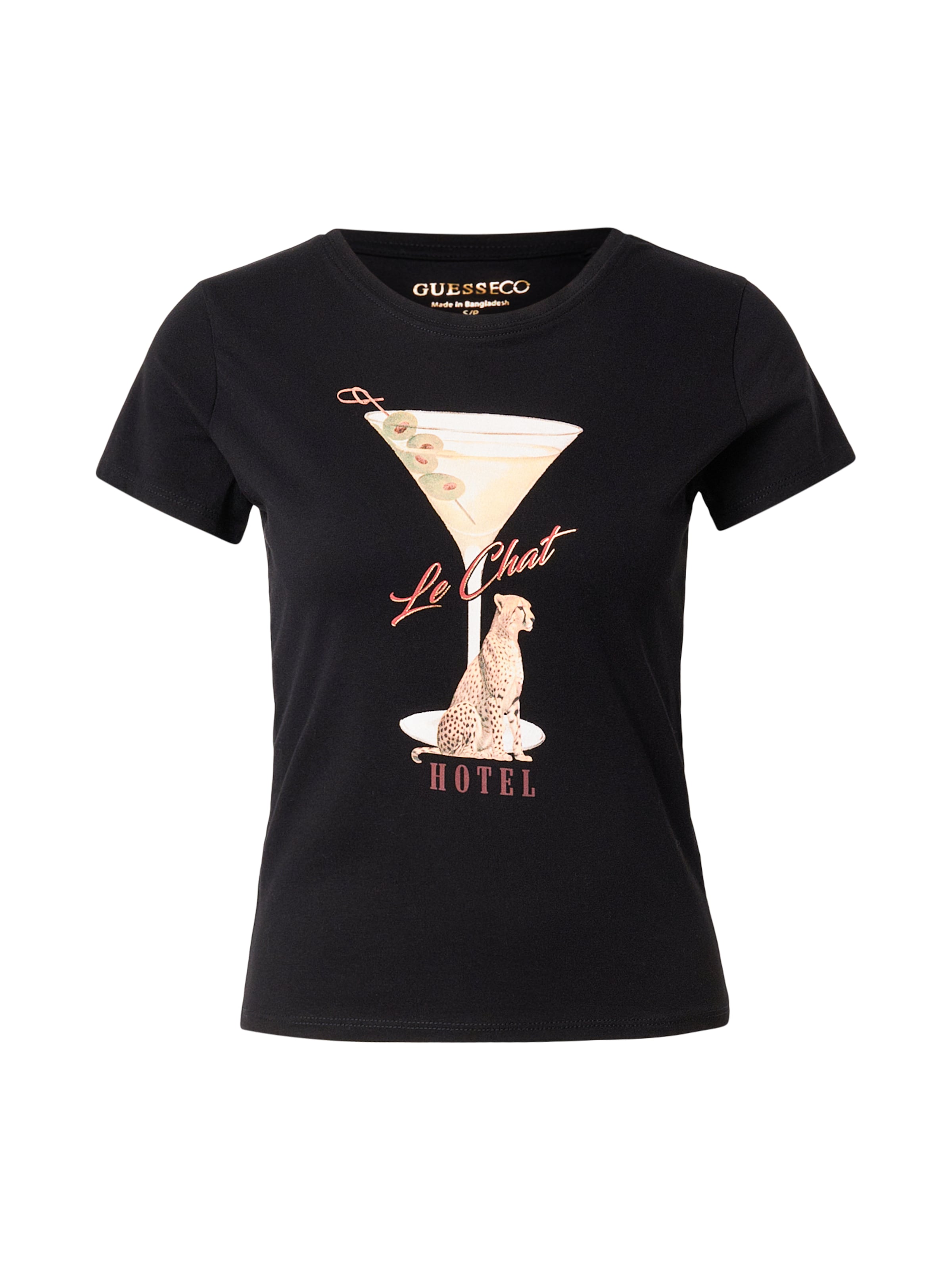 GUESS Majica 'LEOPARDTINI' | črna barva: sprednja stran