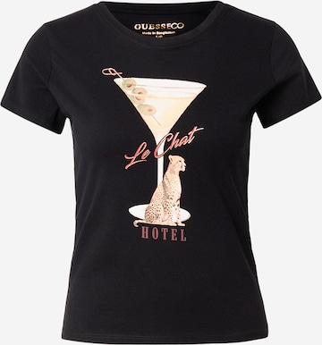 GUESS Majica 'LEOPARDTINI' | črna barva: sprednja stran