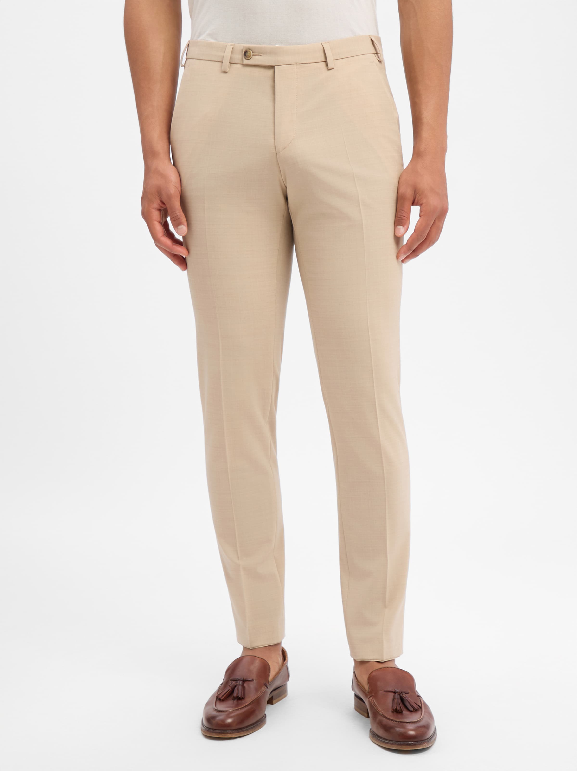 Digel Slim fit Pleated Pants in Beige: front