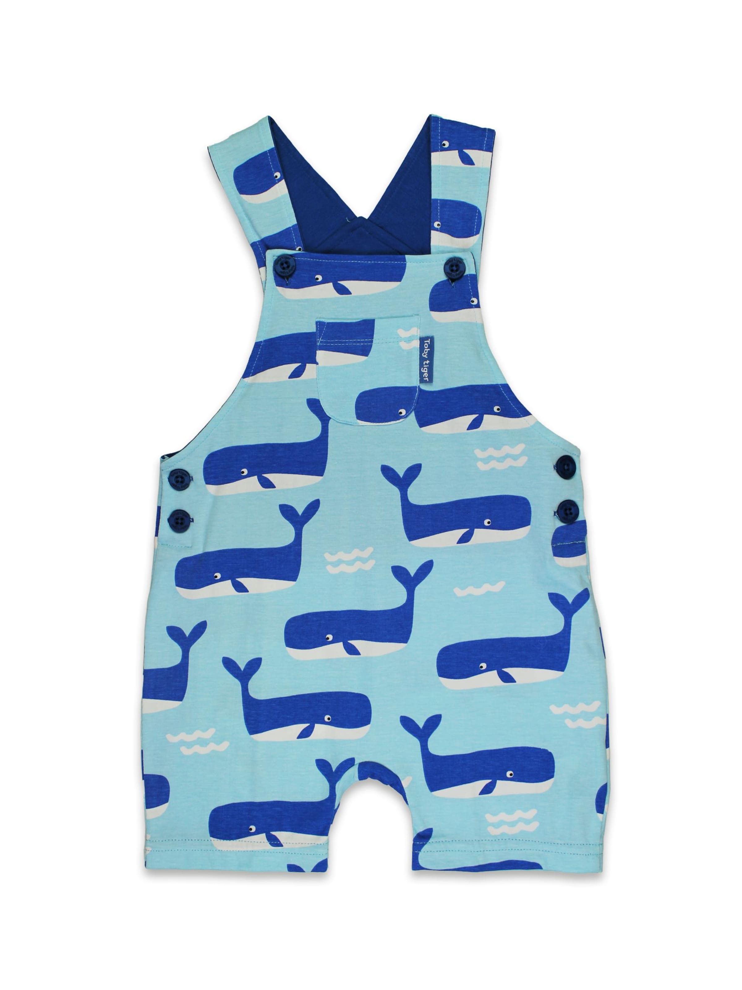 Toby Tiger Overalls 'Bio-Baumwoll Kinder Latzhose kurz mit Wal und Wellen-Druck' in 68 in Blue, Item view