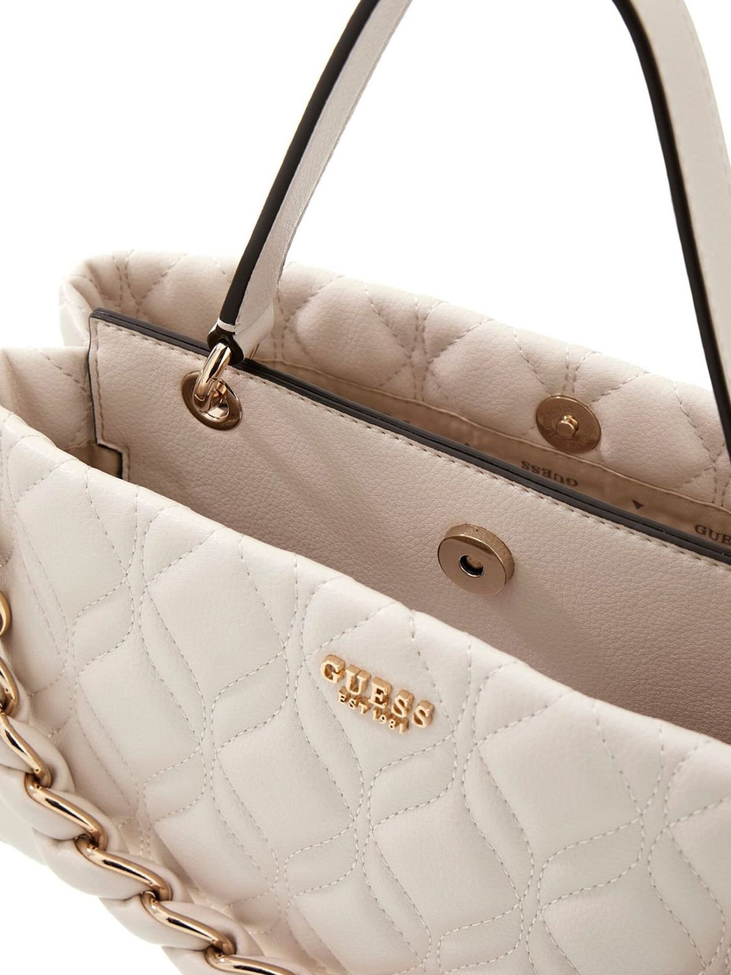 GUESS Handtasche 'Maxine 2 Comp Satchel'‌‌‌‌‌‌‌‌ in Weiß