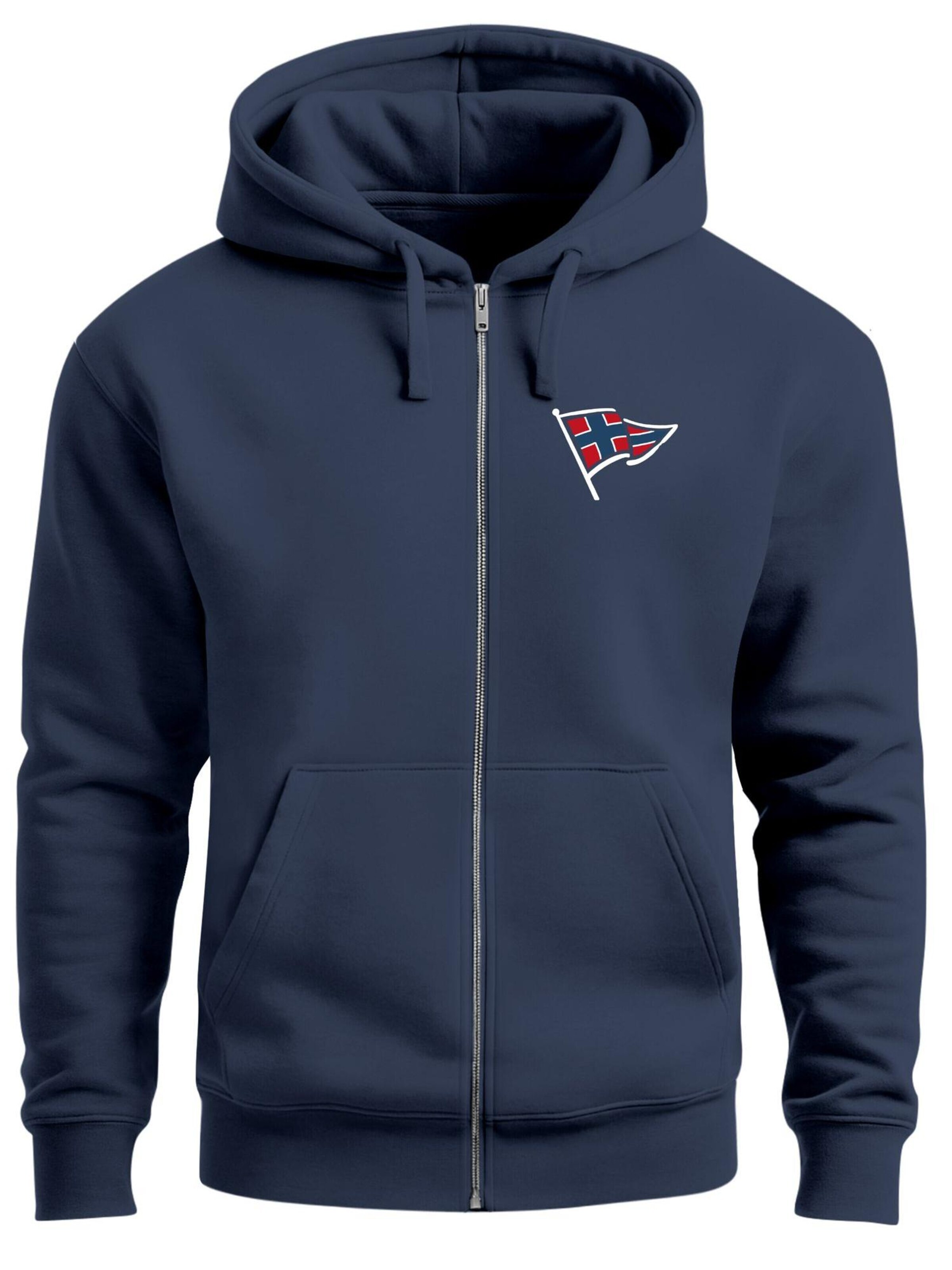 Neverless Zip-Up Hoodie 'Norwegian Flag' in Blue: front