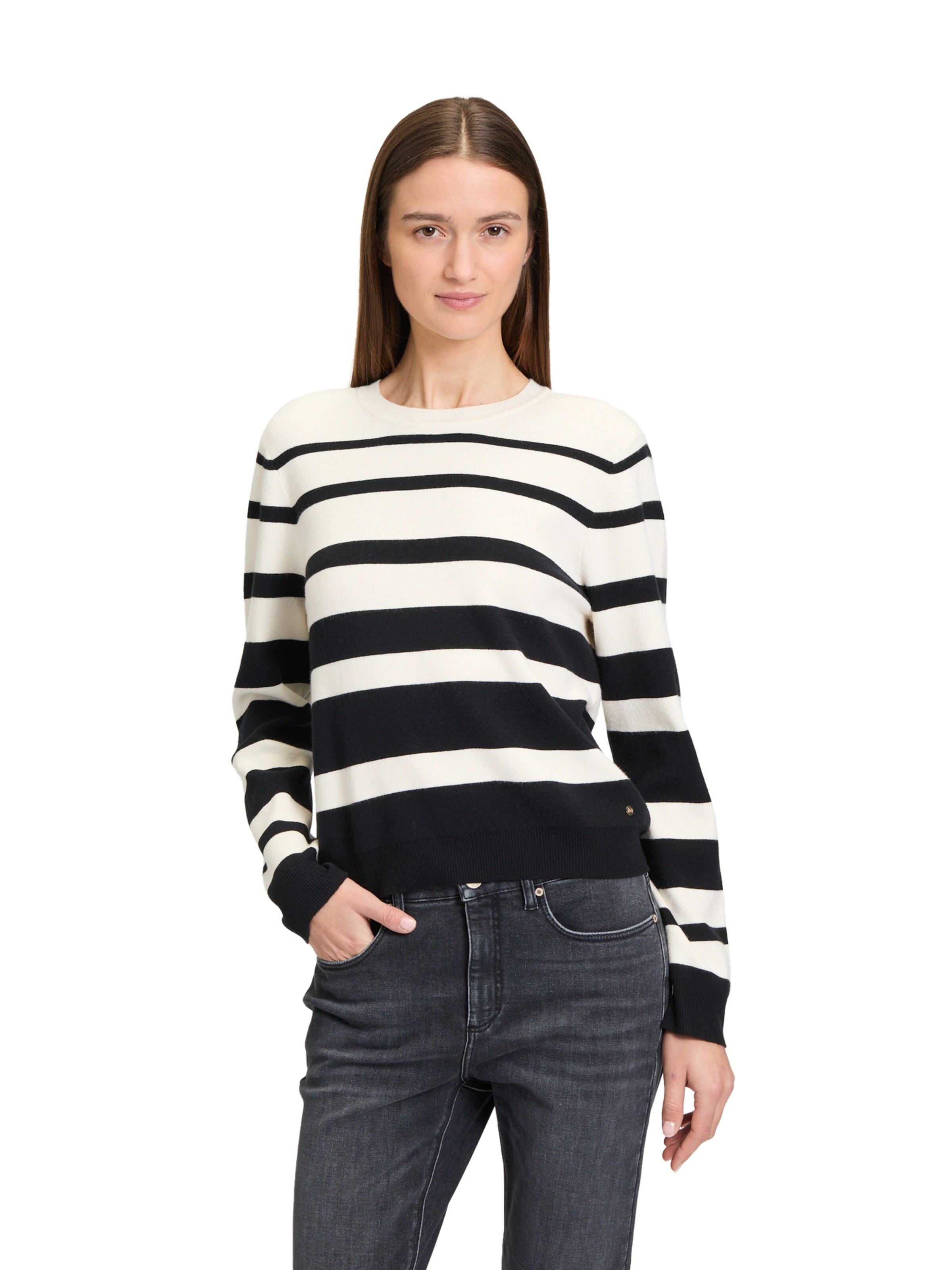 Betty & Co Strickpullover mit Streifen in Schwarz: Vorderseite