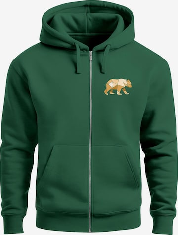 Neverless Sweatjacke 'Bär Polygon Gelb' in Grün: Vorderseite
