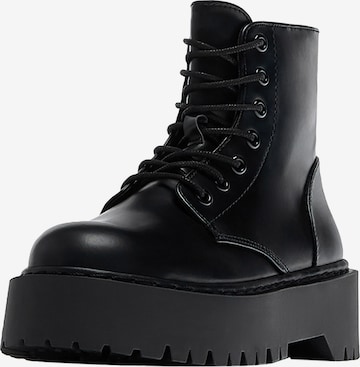 Pull&Bear Lace-Up Ankle Boots in Black: front