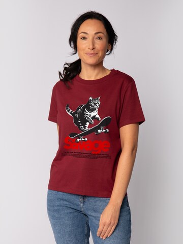 Watapparel Shirt 'Savage Cat' in Rood: voorkant