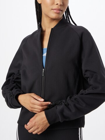 ADIDAS SPORTSWEAR Athletic Zip-Up Hoodie 'Allover Print' in Black