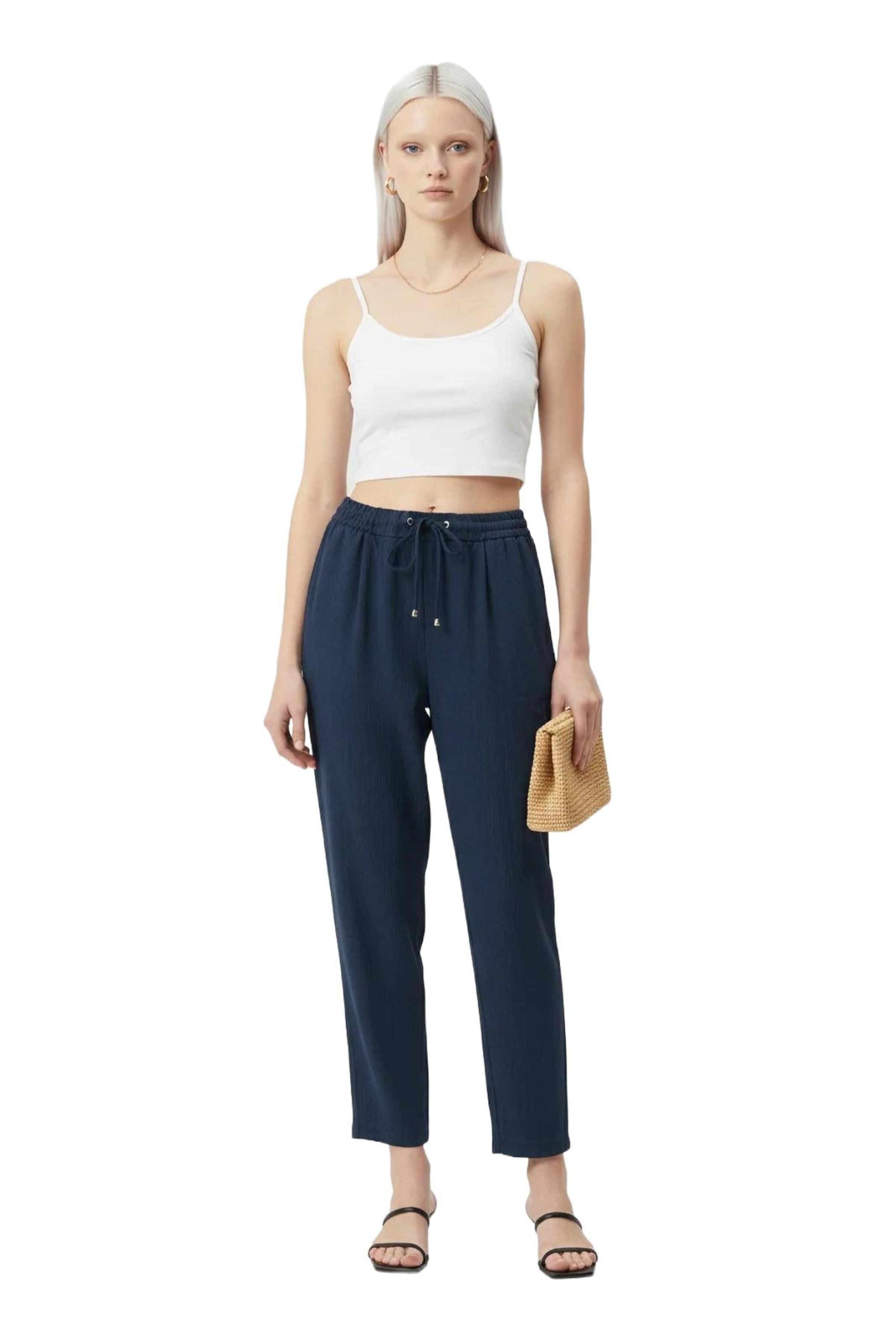 No Matter What Tapered Pleat-Front Pants in Blue: front