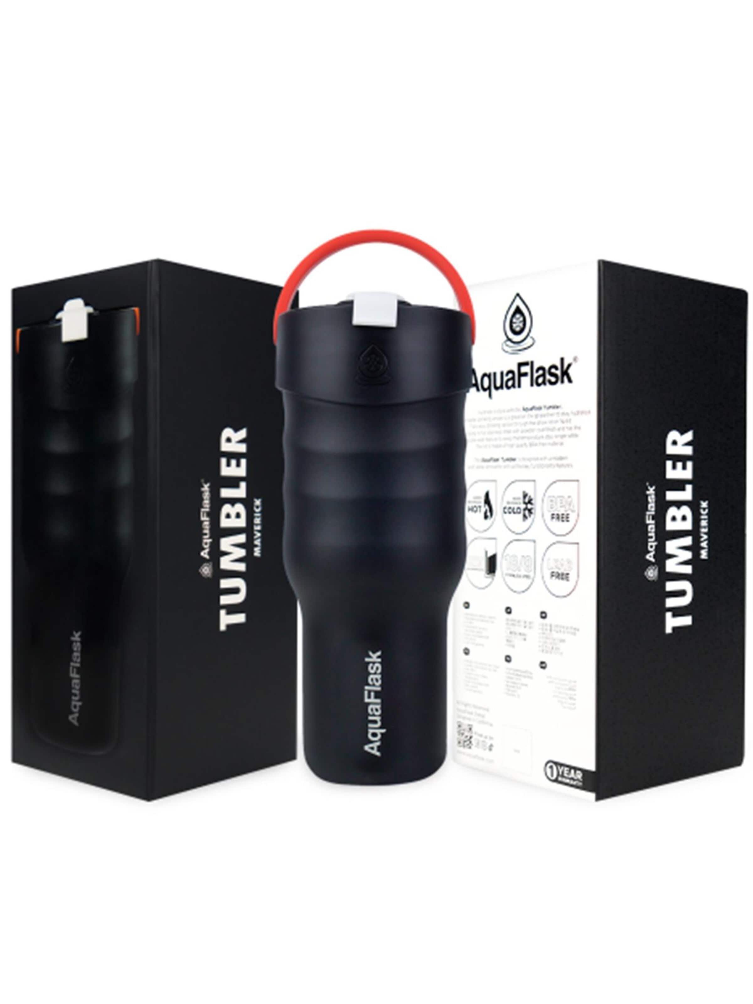 AquaFlask Láhev na vodu 'AquaFlask Termoláhev TUMBLER 887 ml' – černá
