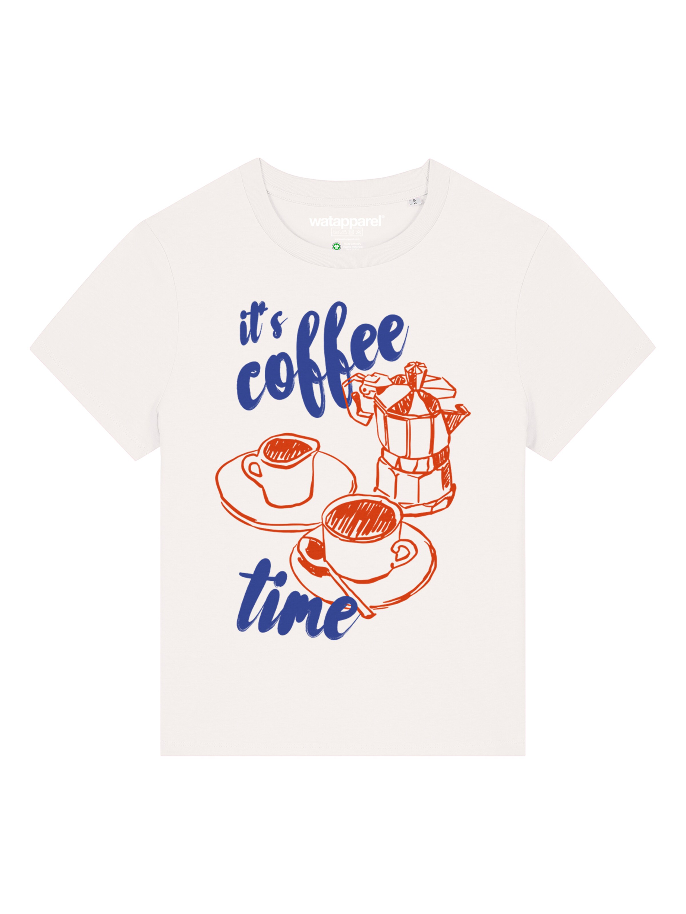 Watapparel Shirt 'Its Coffee Time' in Wit: voorkant