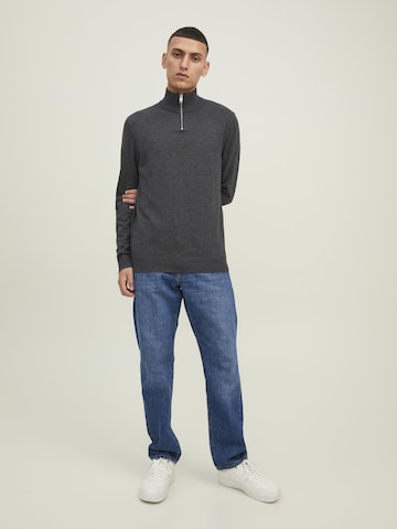 JACK & JONES Trui 'JJEEMIL KNIT HALF ZIP' in Grijs