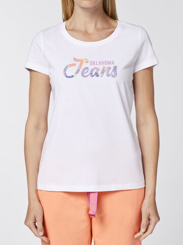 Oklahoma Jeans T-Shirt ' mit floralem Label-Akzent ' in Weiß