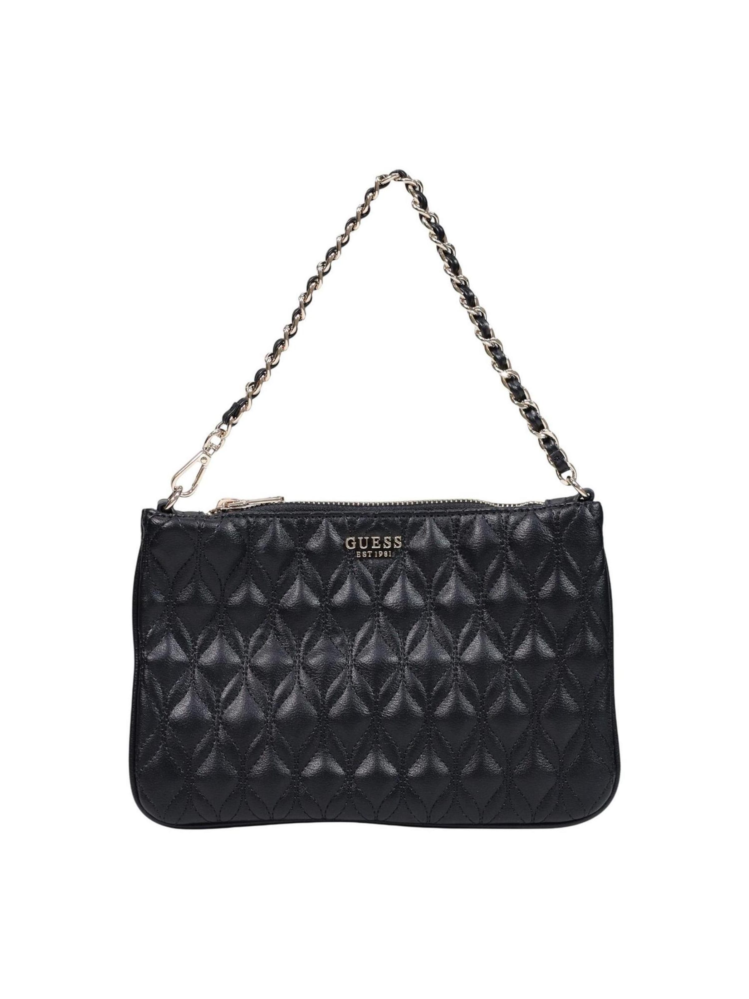 Borsa a sacco 'MAXINE QUILTED FLAT PW7577 P6322' di GUESS in nero: frontale