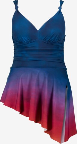 Ulla Popken Bralette Swimsuit Dress in Blue: front