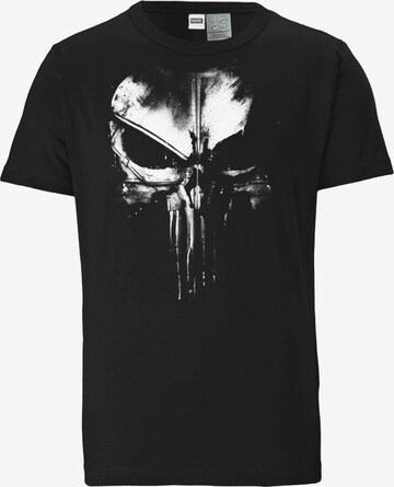 LOGOSHIRT Shirt 'Marvel - Punisher Techno Skull' in Zwart: voorkant