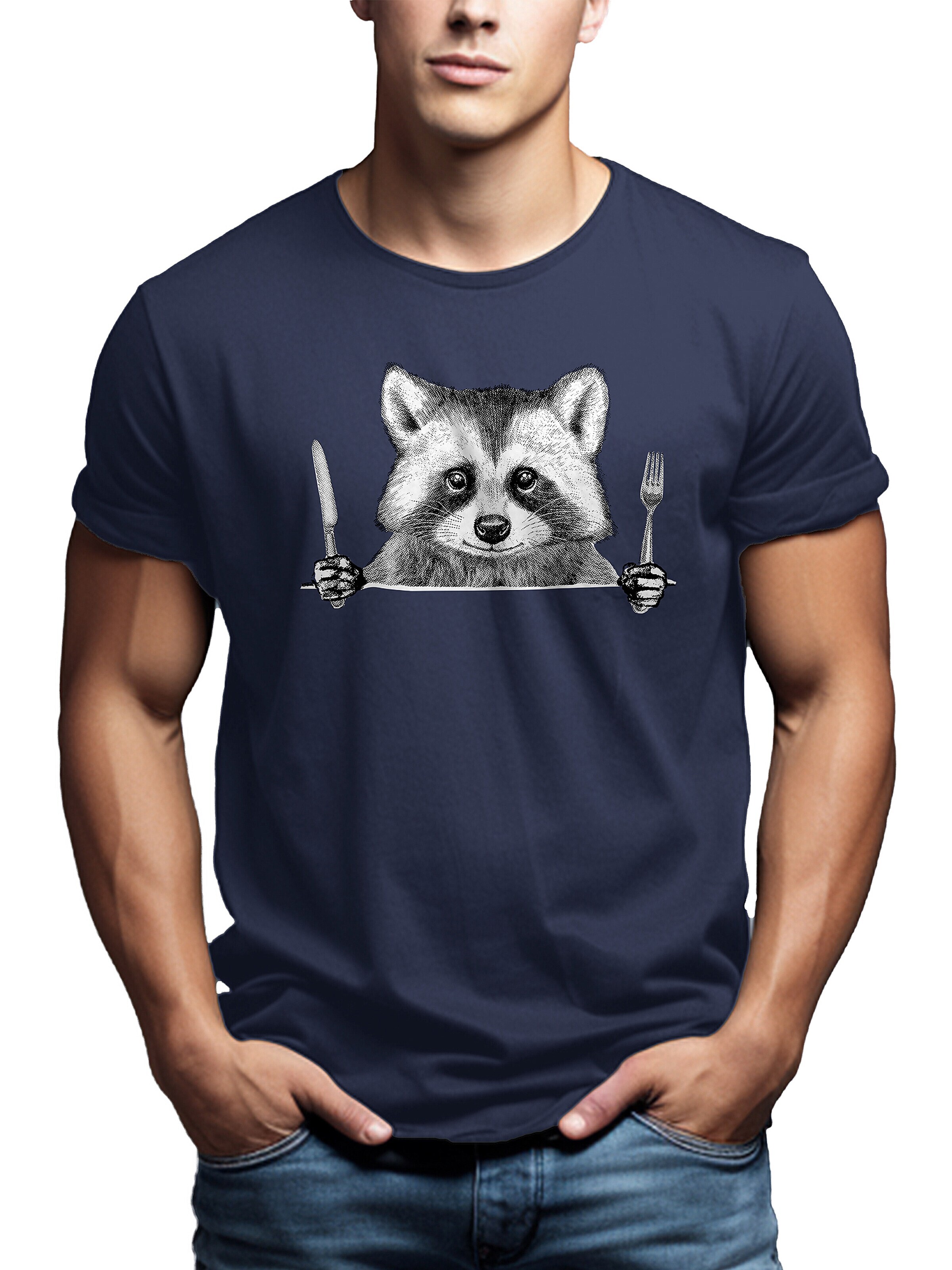 MAKAYA Shirt 'Waschbär Gabel' in Blue