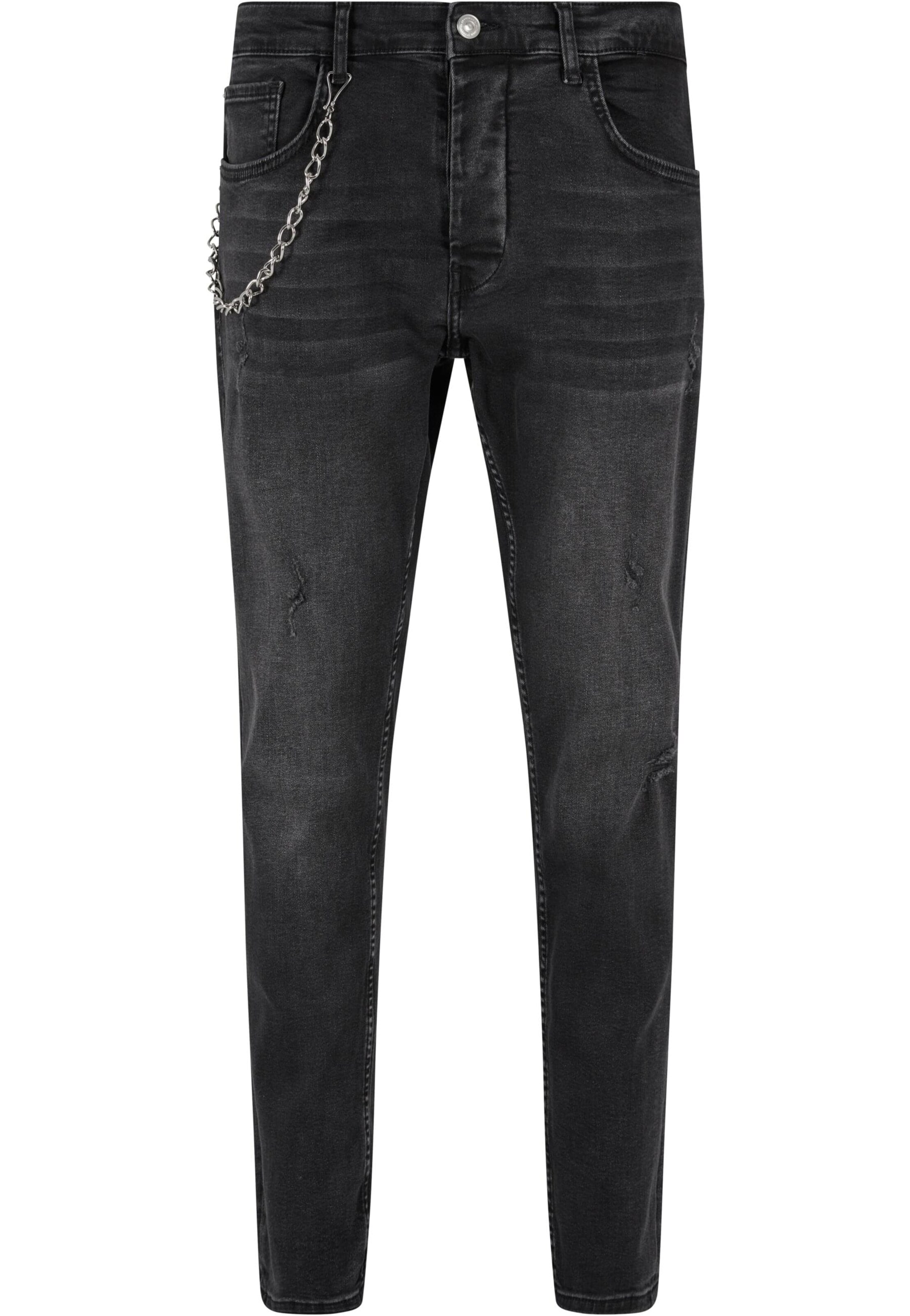 2Y Premium Tapered Jeans in Schwarz: Vorderseite