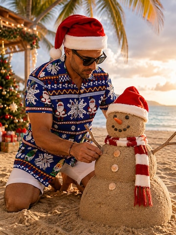 Regular fit Camicia 'Christmas Rows' di King Kameha in blu
