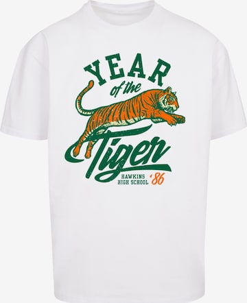F4NT4STIC T-Shirt 'Stranger Things Hawkins Year of The Tiger 86 Netflix TV Series' in Weiß: Vorderseite