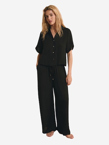 ETAM Kurzarm-Satin-Pyjamahemd 'Cheeta' in Schwarz