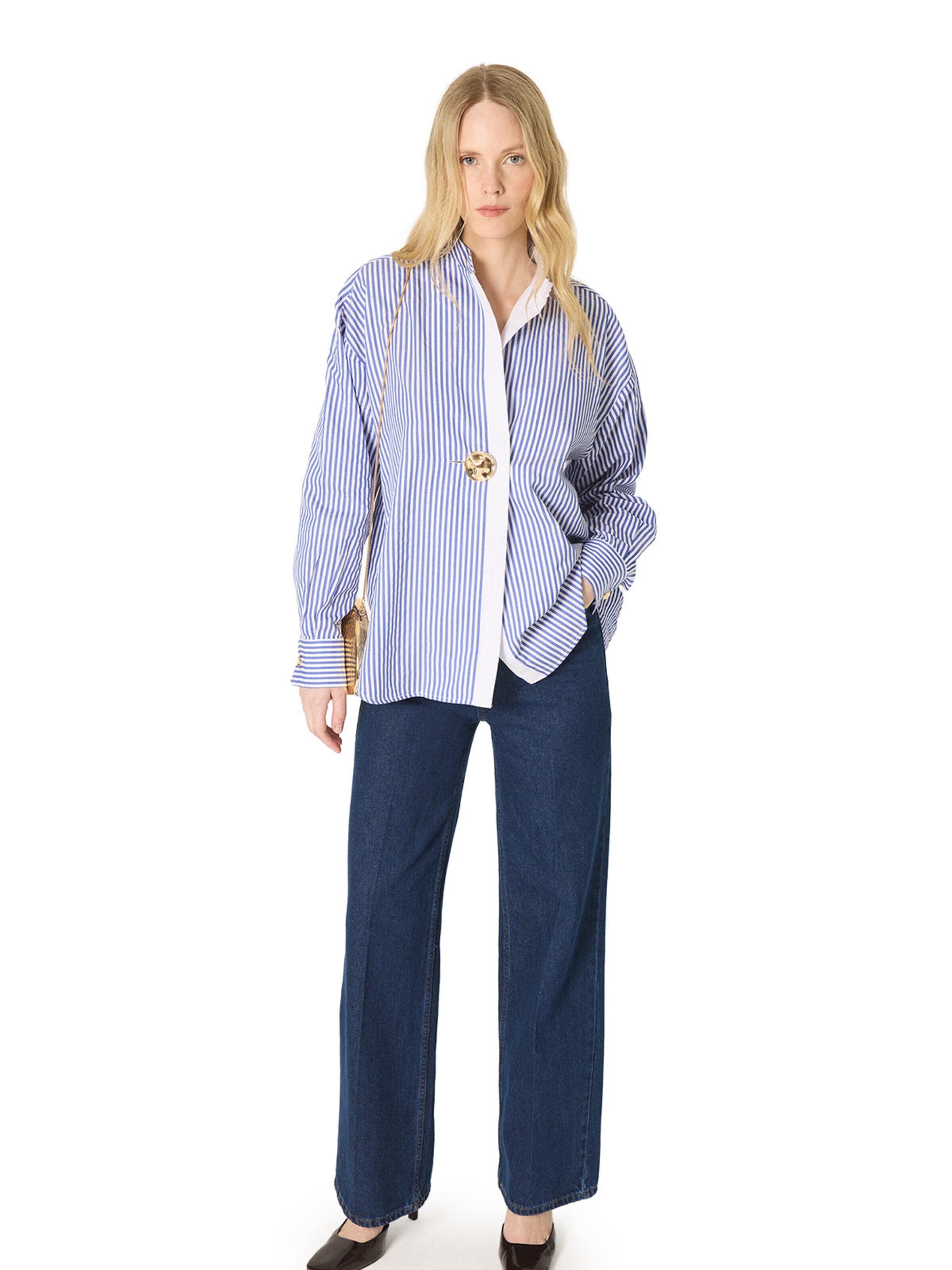 Touché Privé Tuniek 'Striped Tunic With Metal Buttons' in Blauw: voorkant