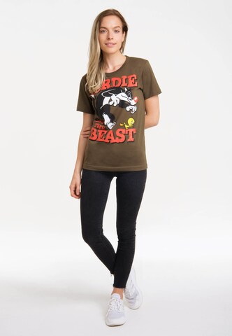 LOGOSHIRT Shirt 'Looney Tunes – Sylvester & Tweety' in Groen