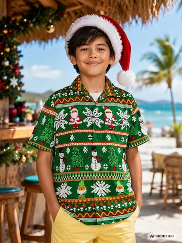 King Kameha Regular fit Button Up Shirt 'Christmas Rows' in Green