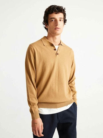 Thinking MU Sweater 'Vincent Knitted Polo' in Beige: front