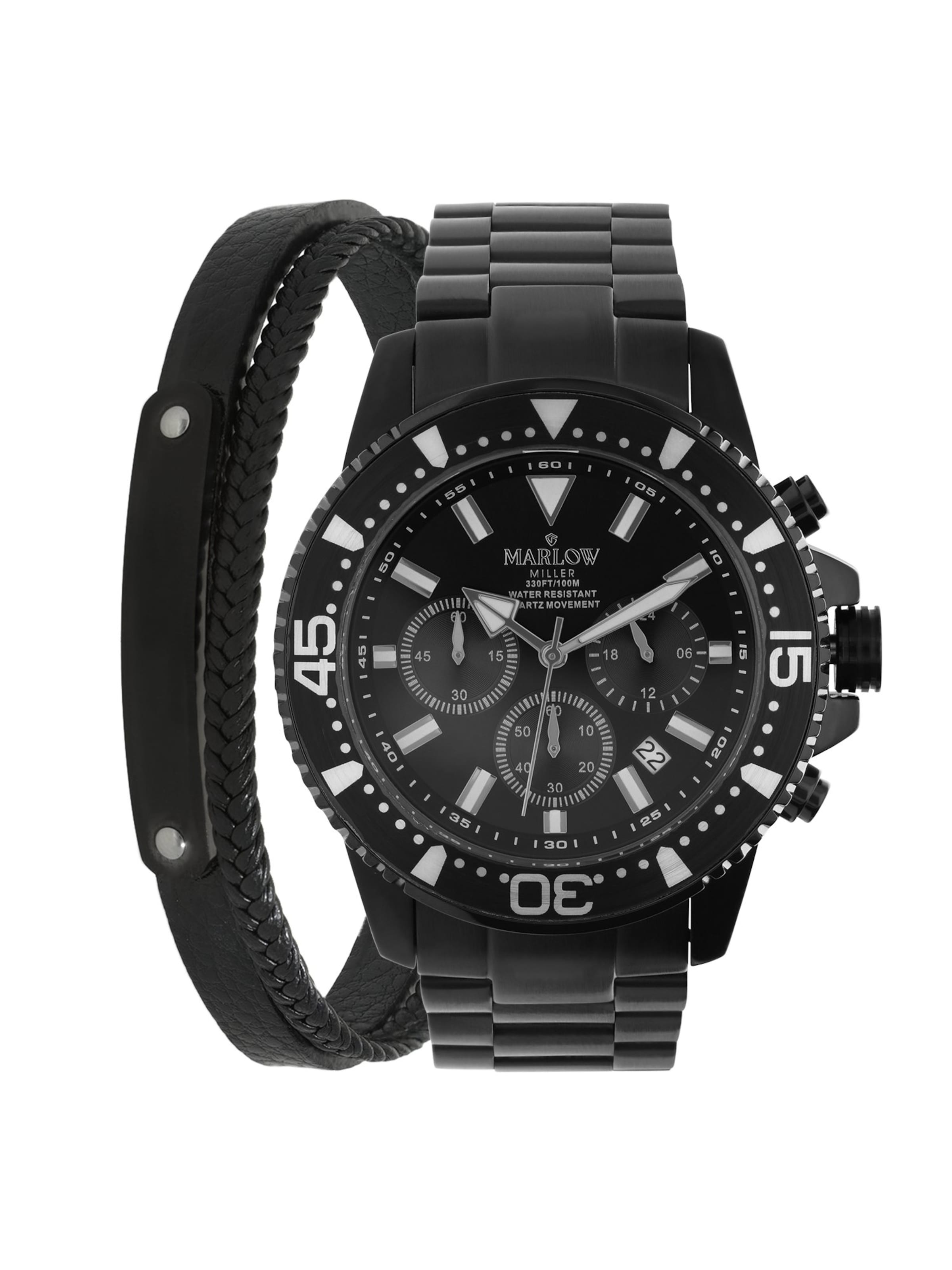 Lucardi Uhren-Geschenkset 'Statement' in Schwarz: Vorderseite