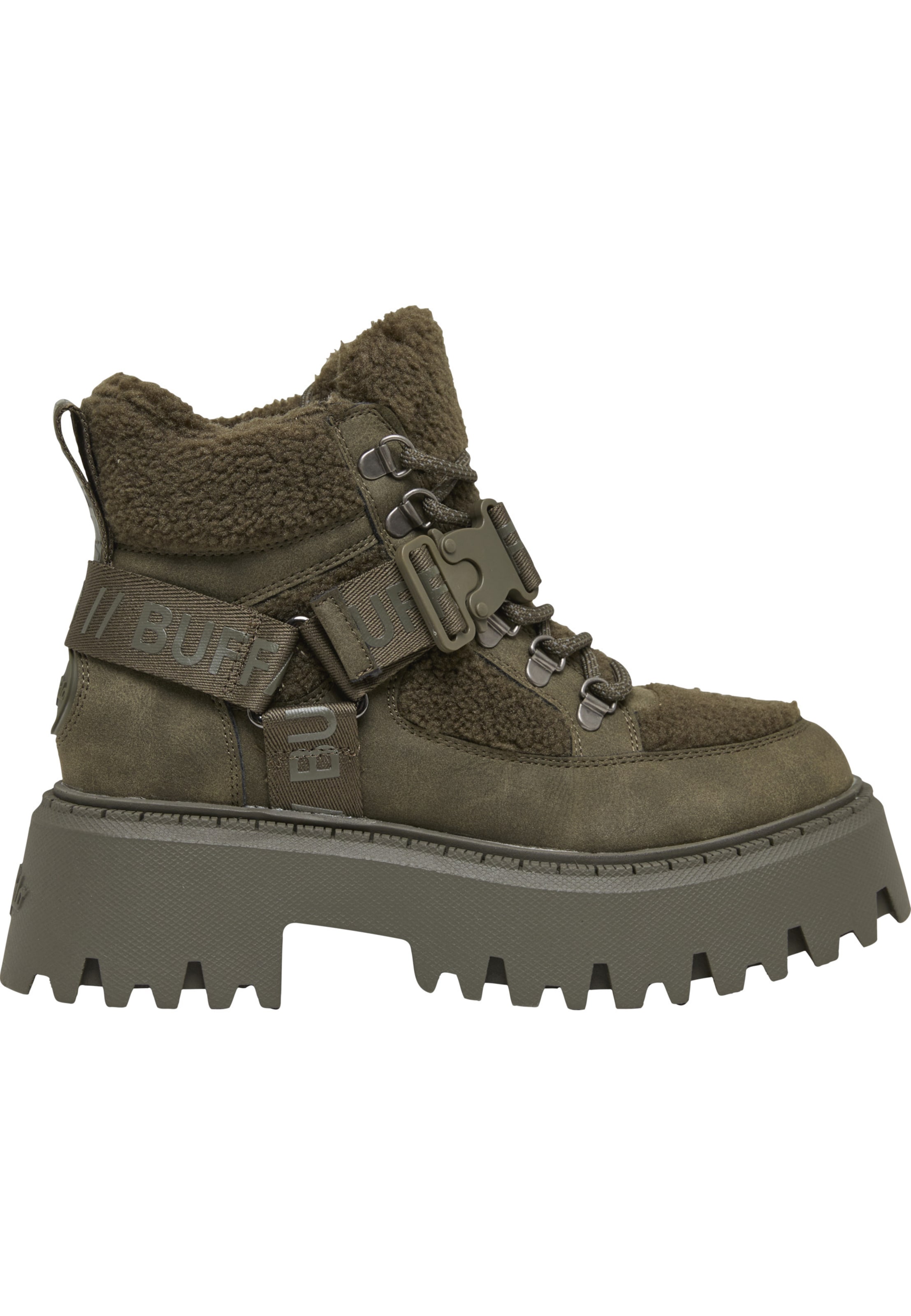 BUFFALO Šněrovací kozačky 'Aspen Com' – zelená: přední strana