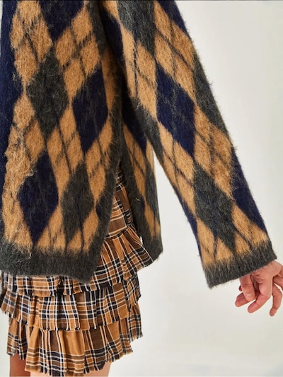 Bianco Lucci Pull-over en bleu foncé / moutarde / gris foncé, Vue avec produit