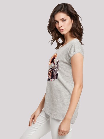 T-shirt 'Gothic Skeleton Vintage Vinyl Plattenspieler' F4NT4STIC en gris